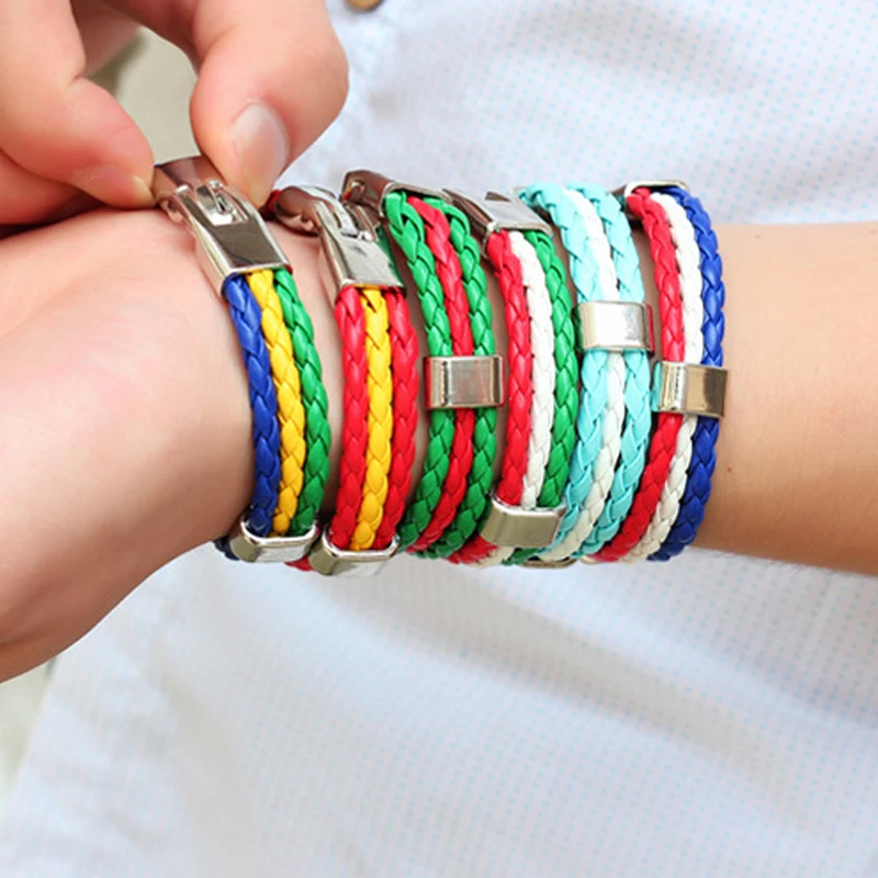 

New Fashion Country Flag 3 Rope High Quality Bangle Braided Alloy Leather Elegant Bracelet For Women Men 10 Flag Styles