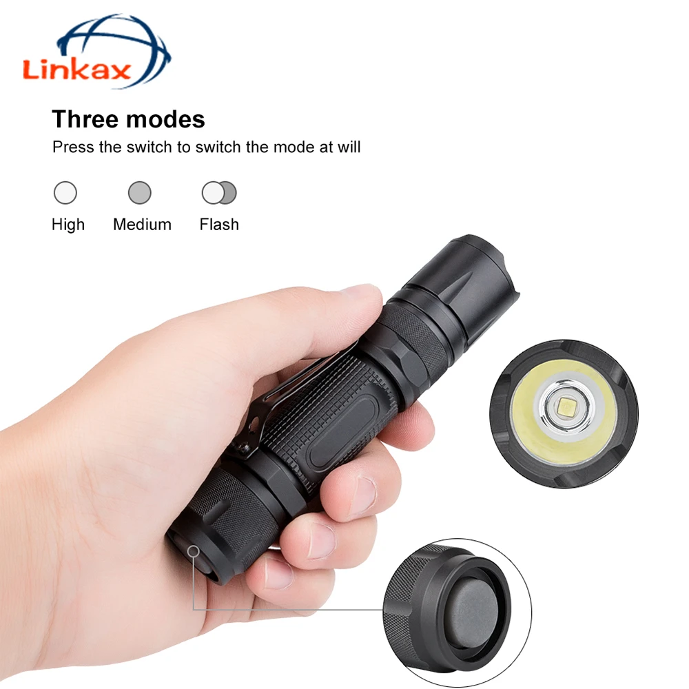 Aluminum Alloy XML-L2 3-Mode Tactical Flashlight LED Clip Flashlight 18650 Battery Climbing Camping Flashlight police flashlights