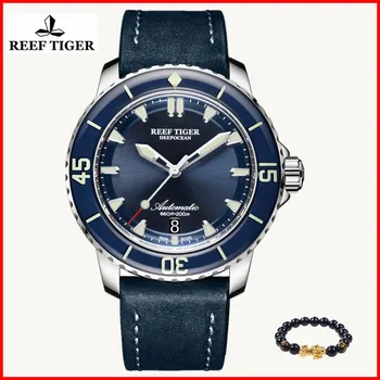 

2019 Reef Tiger Brand Super Luminous Simple Dive Watches Men Nylon Strap Blue Dial Analog Automatic Watches reloj hombre RGA3035