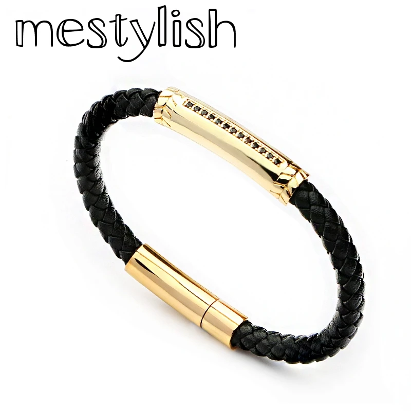 Mestylish новинка из натуральной кожи с отделкой нержавеющей стали оснастки браслет