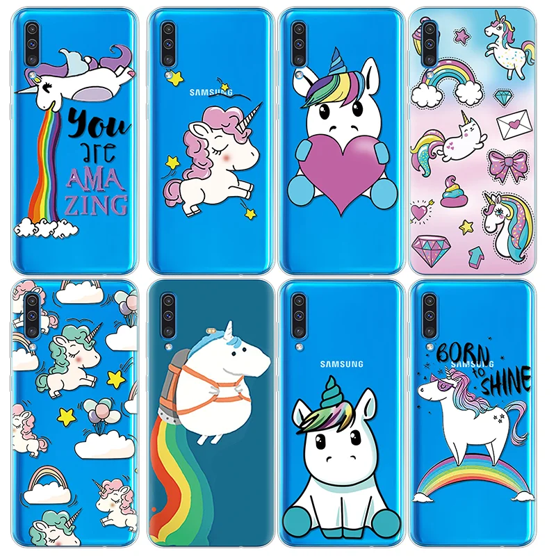 

Transparent Case For Samsung Galaxy A50 6.4 inches Soft Silicone Cute Cartoon Unicorn Pattern Painted Cover For Samsung A50 Case