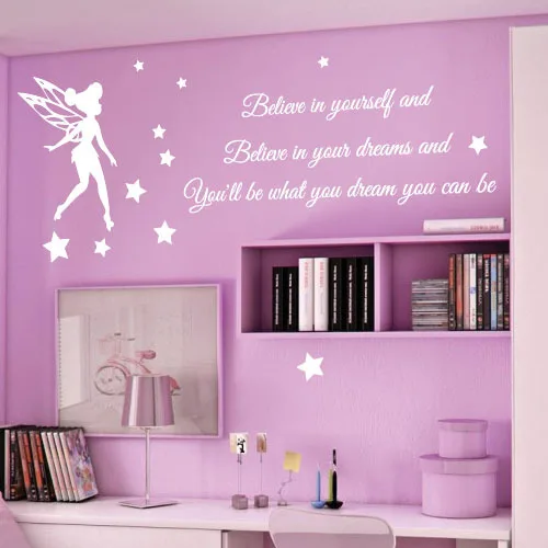 F0090 DTY Vinly Tinkerbell Wall Stickers For Nursery Children Girl Stickers Home Decoration Mural Free Shipping