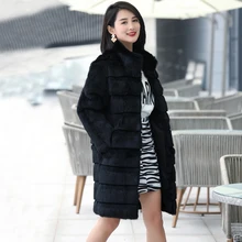 Тонный мех натуральный кроличий мех с полосками длинный подарок пальто для женщин плюс размер Заводская Настройка sr351