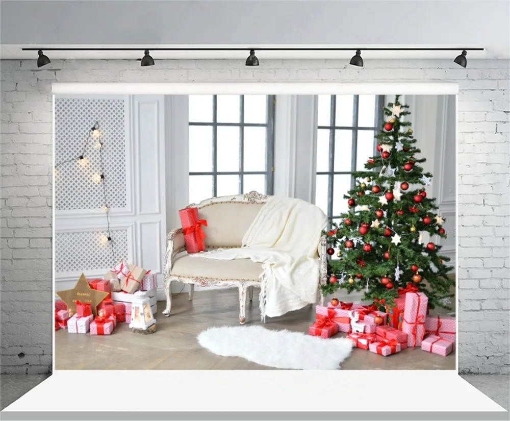 Laeacco Bright Indoor Window Christmas Tree Gifts Chair Photography ...