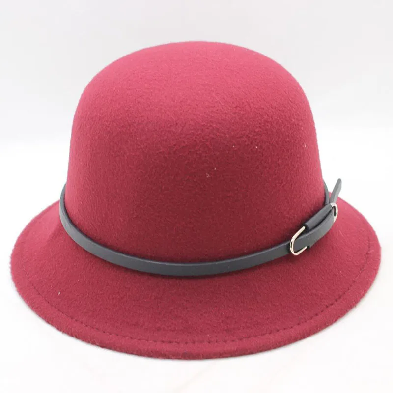 Новые Модные Элегантные винтажные осенне-зимние красные фетровые шляпы с поясом для женщин, женские Джазовые ковбойские шляпы