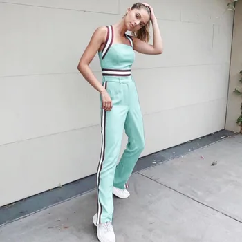 

Sports Suit Casual 2 Piece Women's Belt Ribbon Strap Zipper Vest + Stitching Button Split Trousers Casual Sports 2 Piece Set