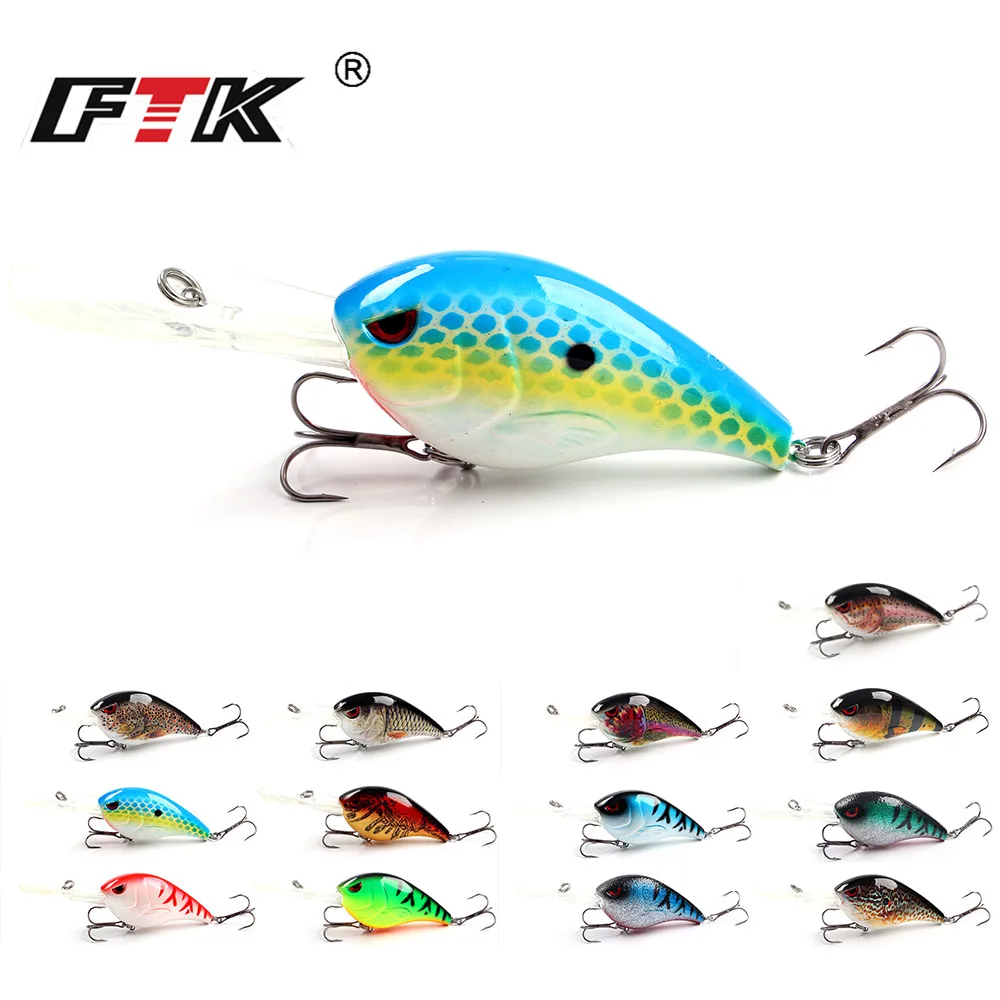  FTK Fishing Lure 1pc VIB Wobbler Tackle Swim Bait Sinking 3D Eye Hard Lure Minnow Crankbait 76mm/28