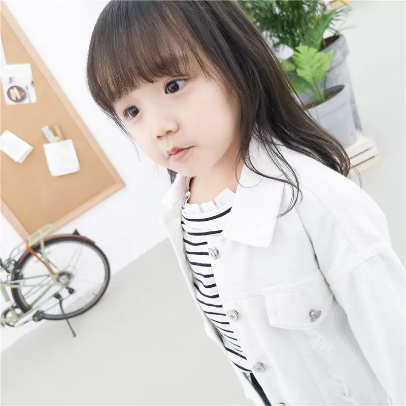 Children Girls Jackets Kid Long Sleeves Turn-down Collar single breast Coats Girl white Denim Outerwear Kids Clothes Hot sale (37)