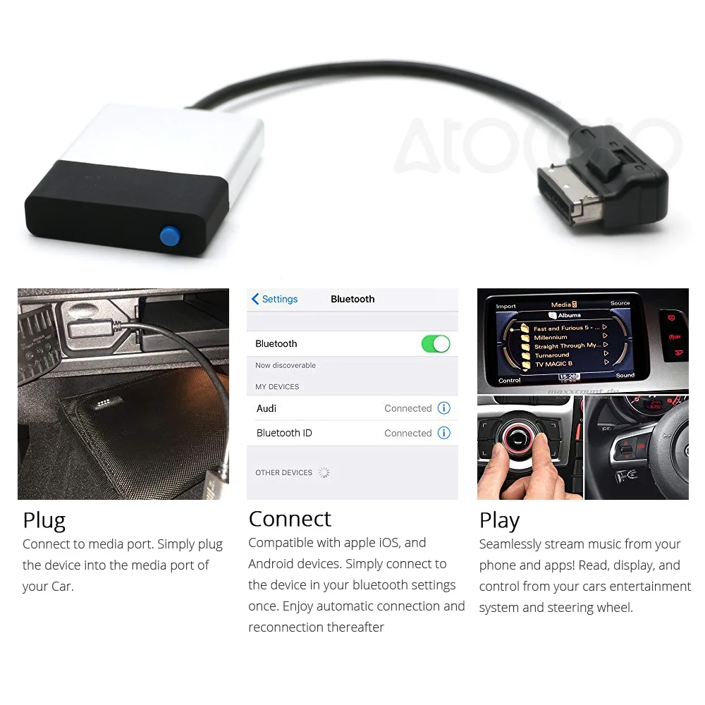 AtoCoto Bluetooth музыкальный модуль приемника для Mercedes-Benz для Audi для VW MDI AMI MMI медиа интерфейс AUX кабель адаптер