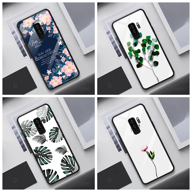 

GerTong Plants Leaves Print Phone Case For Samsung Galaxy S9 S8 Plus Note9 Note8 Glass Hard Smooth Full Protect Back Cover Cases
