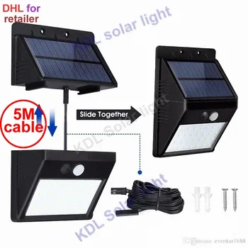 

30 led 500lm solar light split mount pIR motion 3 senser Solar operated wall lamp IP new 201 5M cable street for deck