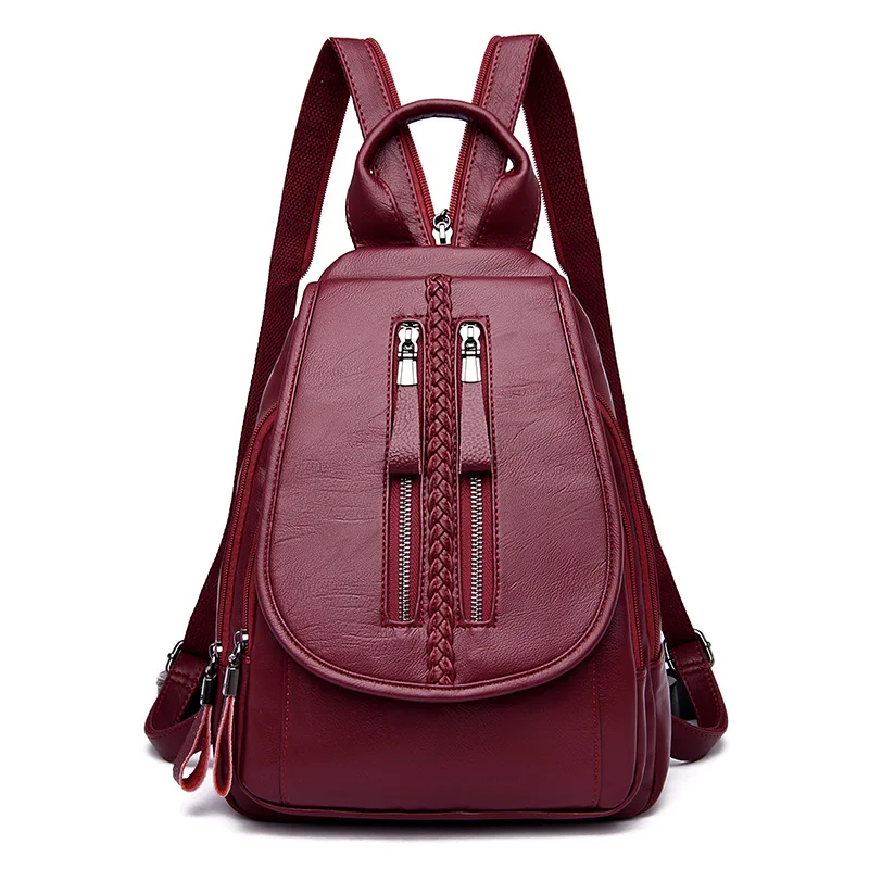 

2019 Women Leather Backpacks Vintage Female Shoulder Bag Travel Ladies Big Capacity School Bags for Girls Anti -theft Backpack