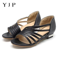 

YJP Plus Size Gladiator Sandals Women Shoes PU Leather Wedge Heels Summer Ladies Shoes Woman Casual Slip-on Sandals New Sandalia