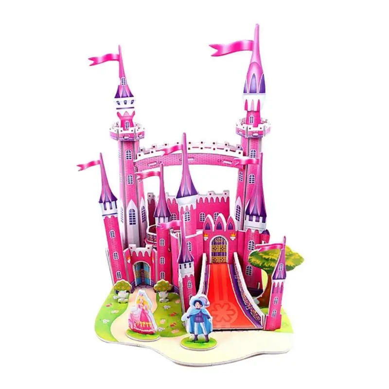 Handmade Toy Gift Funny Beauty Constructin 3D DIY Fairytale Castle Puzzle Baby Children Kids Educational Jigsaw Toy Kindergarten - Цвет: Red