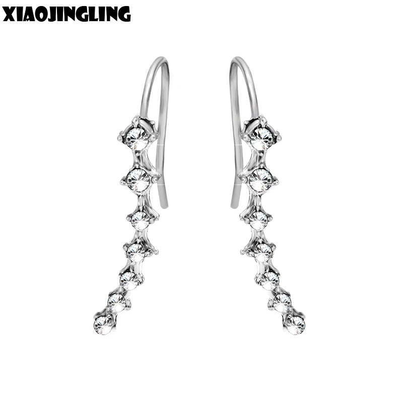 

XIAOJINGLING Rhinestone Ear Cuff Clipped Earrings Silver Piercing Ear Cartilage Women Party Statement Ear Clip Wedding Jewelry