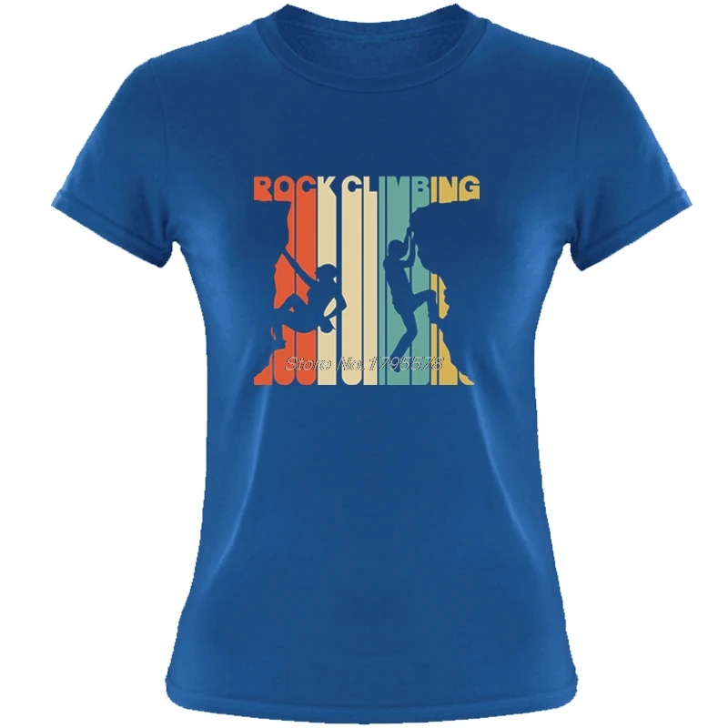 Винтажный стиль Rock Climbings облегающая футболка для женщин с круглым вырезом и коротким рукавом рубашки с принтом для девочек хлопковая модная футболка Harajuku - Цвет: Blue