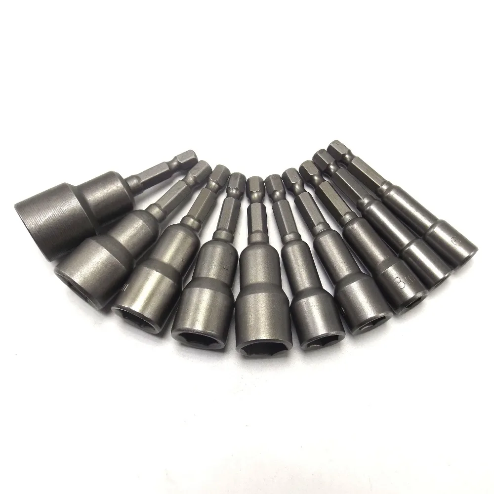 

10PCS Professional Magnetic Nut Driver Set Metric Socket 1/4" Hex Power Drill Bits 6mm~15mm Hex Socket Sleeve Adapter Power Tool