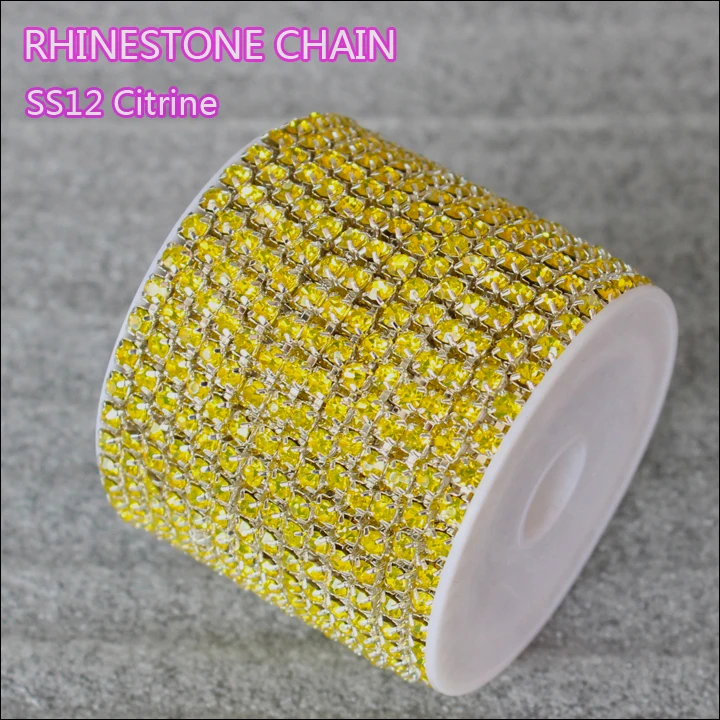

Shiny rhinestones chain 10yard/lot ss12 3.0mm density Citrine Crystal Rhinestone cup Chain silver base chain ZlMzCi