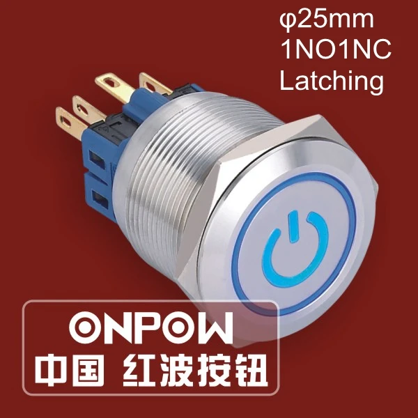 ONPOW 25 мм 1NO1NC нержавеющая сталь Блокировка символ питания + кольцо LED Мощность