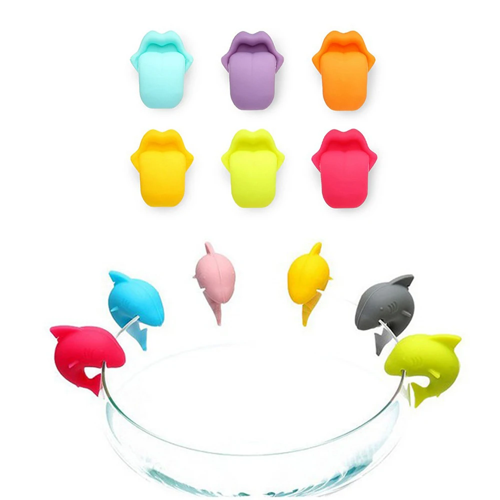 

6pcs / set Tongue Novelty Shark Party Dedicated Silicone Recognizer Rubber Label Wine Glasses Wine Glass Marke