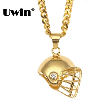 

Uwin Hiphop Golden American Football Helmet Pendant Necklace Stainless steel Sport Rugby Ball Hat Mens Jewelry Dropshipping