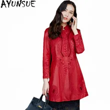 AYUNSUE модная новинка настоящая Женская Овчина пальто женские красные куртки Вышивка Натуральная Кожа Куртка Jaqueta Couro WXF269