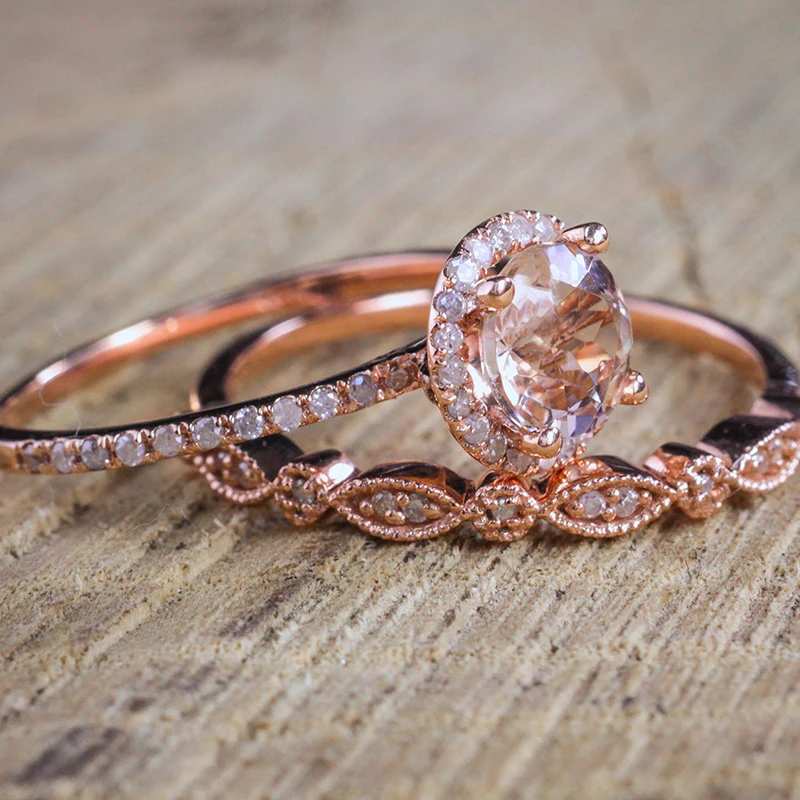 Romad Jewelry Promise Engagement Double Rings For Couples Men Women Rose Gold Color Pairs Wedding Ring Set for Men and Women