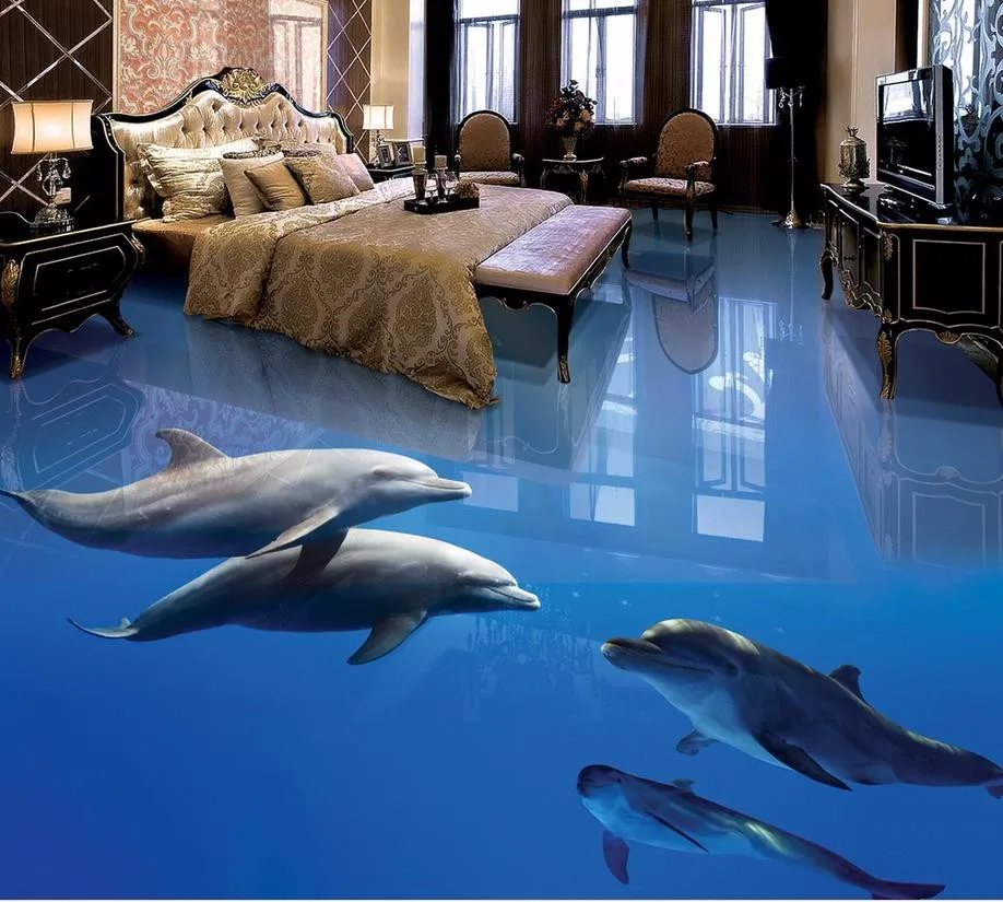 Beibehang Grandes murais piso marinho golfinhos 3D