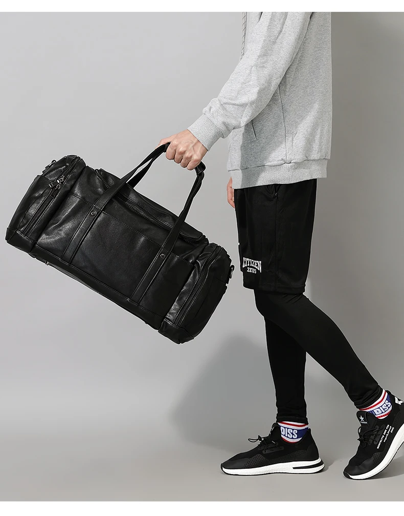 Мужские тонко обработанные большие вместительные Черные Сумки из искусственной кожи, сумки для багажа, сумки для путешествий, спортивные сумки, сумки на одно плечо