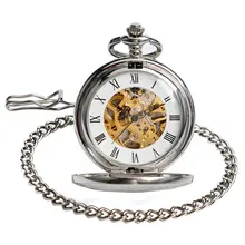 Argento Orologio Da Tasca Meccanico Retro Uomo Donna Trendy Carving Mano Winding Numeri Romani Classici Alla Moda Orologio Da Tasca Regalo