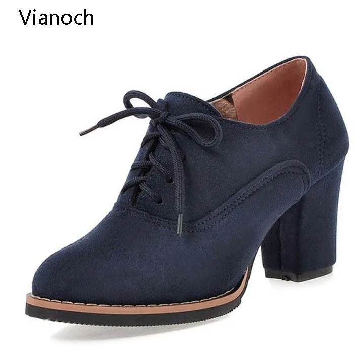 Vianoch Fashion Womens High Heels Lace Up Platform Pumps Casual Shoes Size 40 41 42 43 wo180885