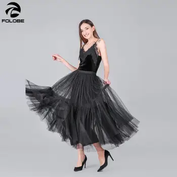 

FOLOBE 3 Colors Runway Luxury Soft Tulle Skirt Hand-made Maxi Long Pleated Skirts Womens Vintage Petticoat Voile Jupes Falda