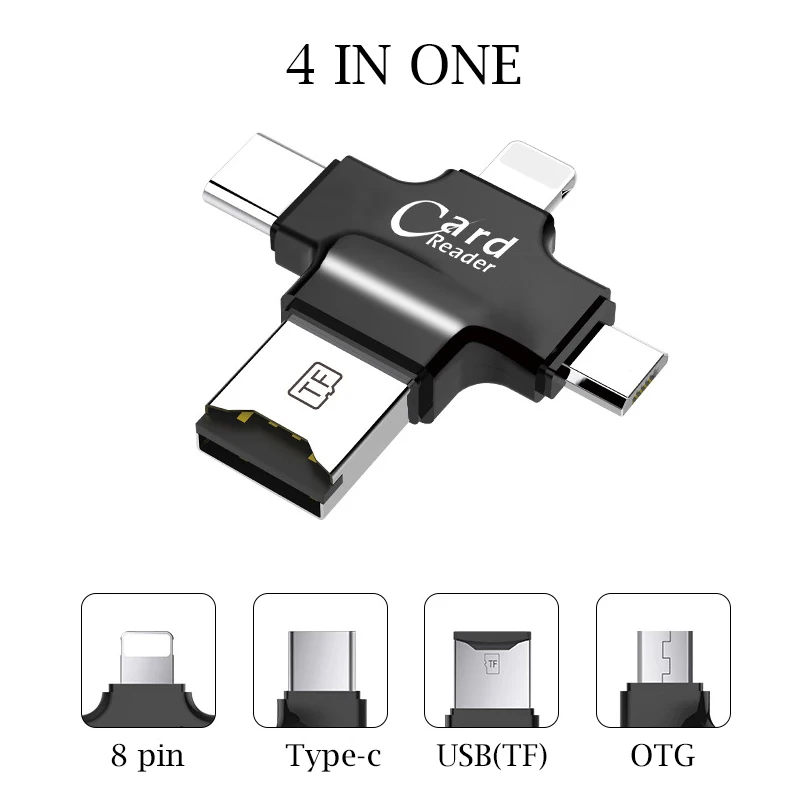 All In 1 TF Card Reader For iPhone Xiaomi Huawei Micro SD Card Type C OTG Smart Card Reader For Android Lightning Type-C Port