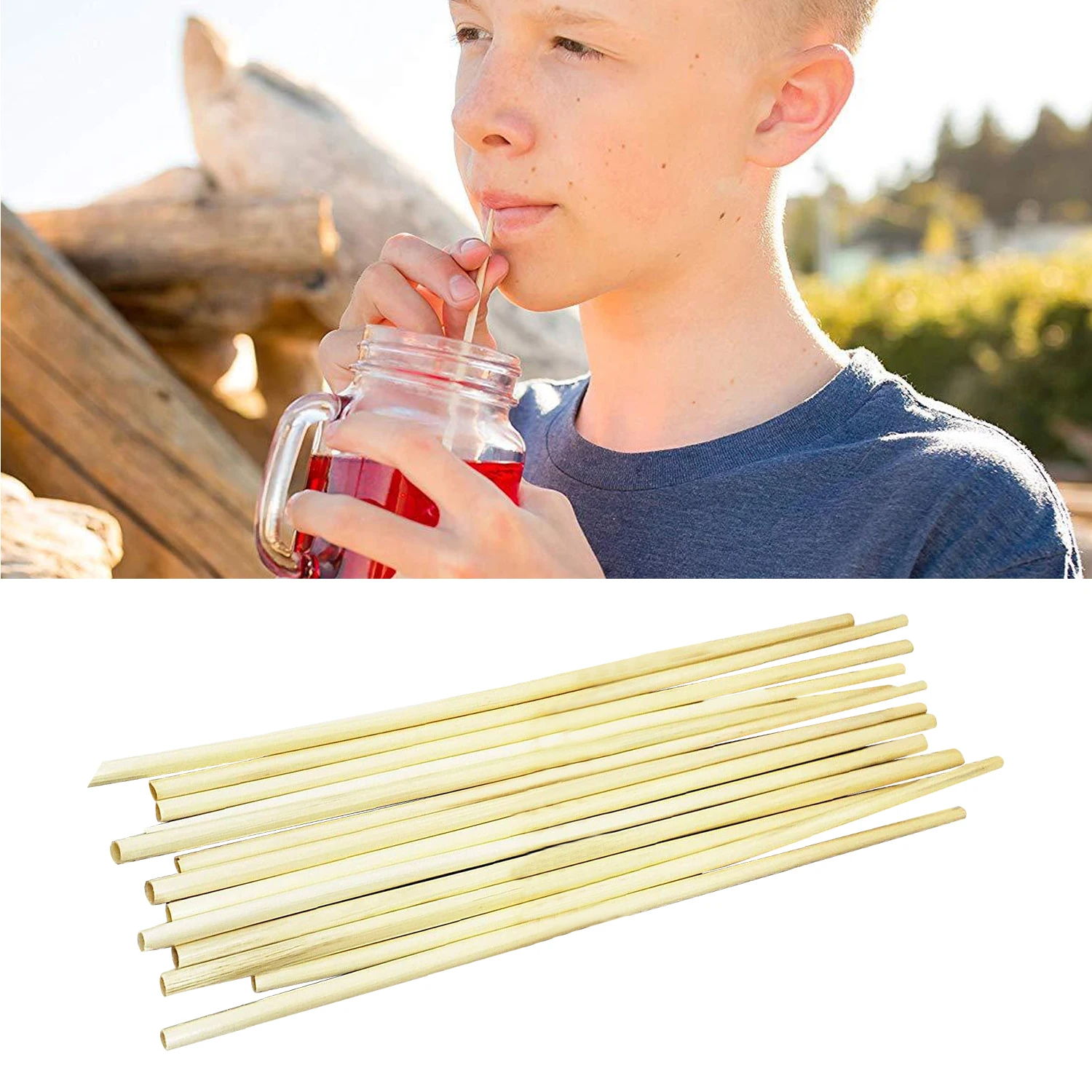 Behogar 100PCS Eco-friendly Biodegradable Disposable Wheat Straw Drinking Straws for Bevarage Cafe Restautant Office Home Use