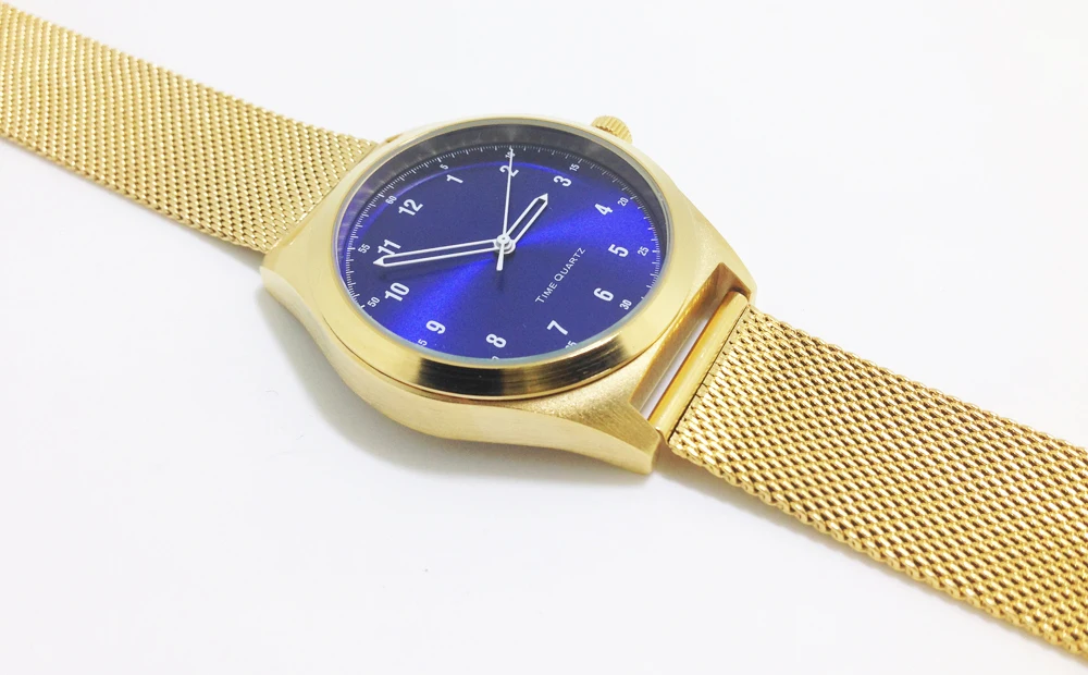 

IP Gold Watches Blue Face Mesh Steel Band