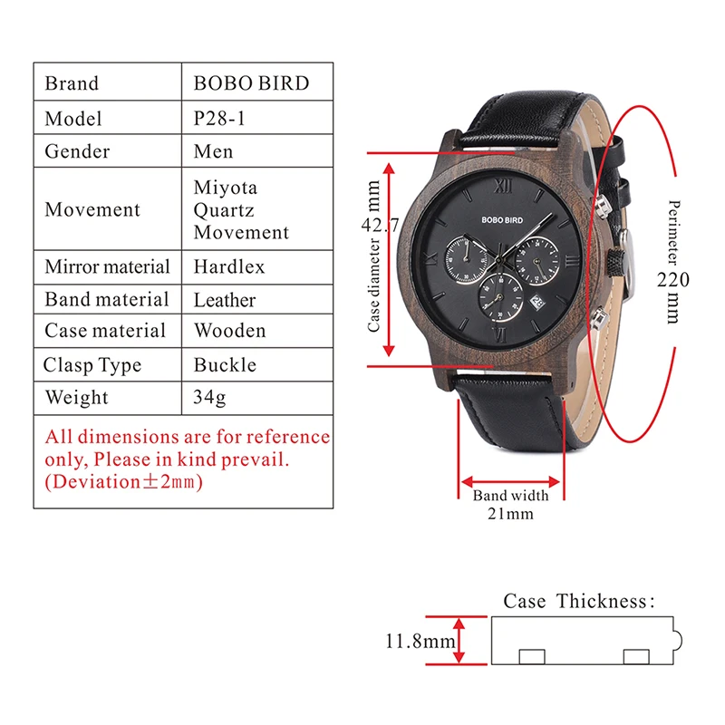 BOBO BIRD Mens Luxury Wood Watches Clock Functional Stop Chronograph saat with Date Display relogio masculino Timepieces C-P28 (9)