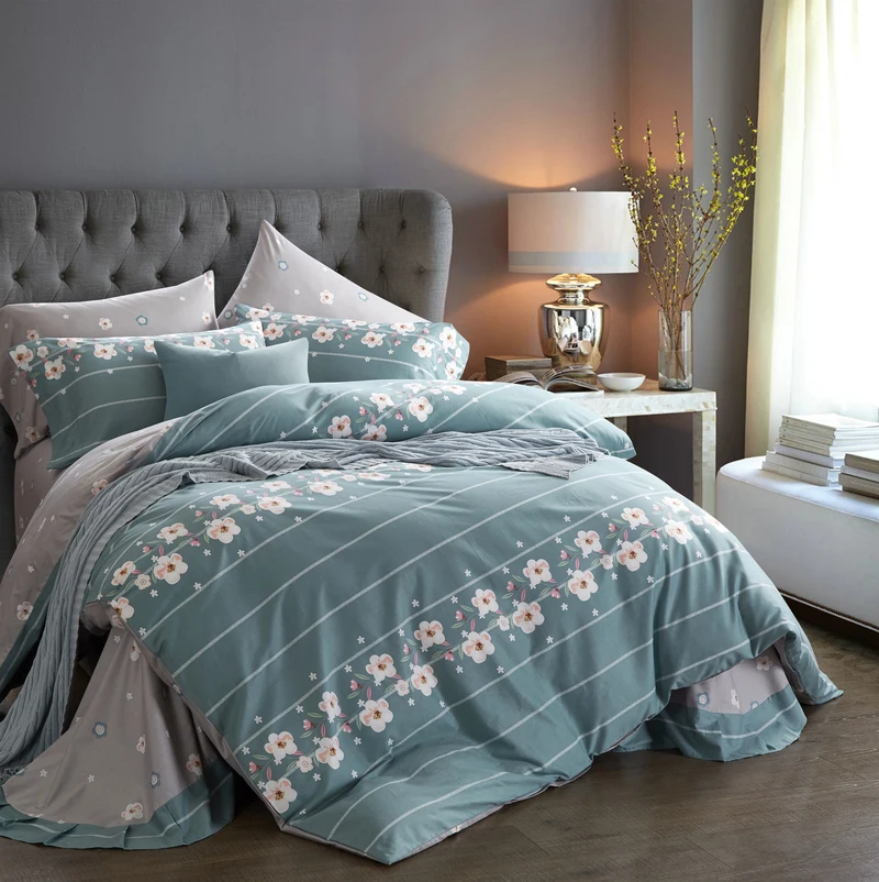 Waliicorners Flowers Bedding Sets Cotton Full Queen King Size Duvet Cover Bed/Flat Sheet Fitted Sheet set Pillowcase 33 FH1_5011-1 j