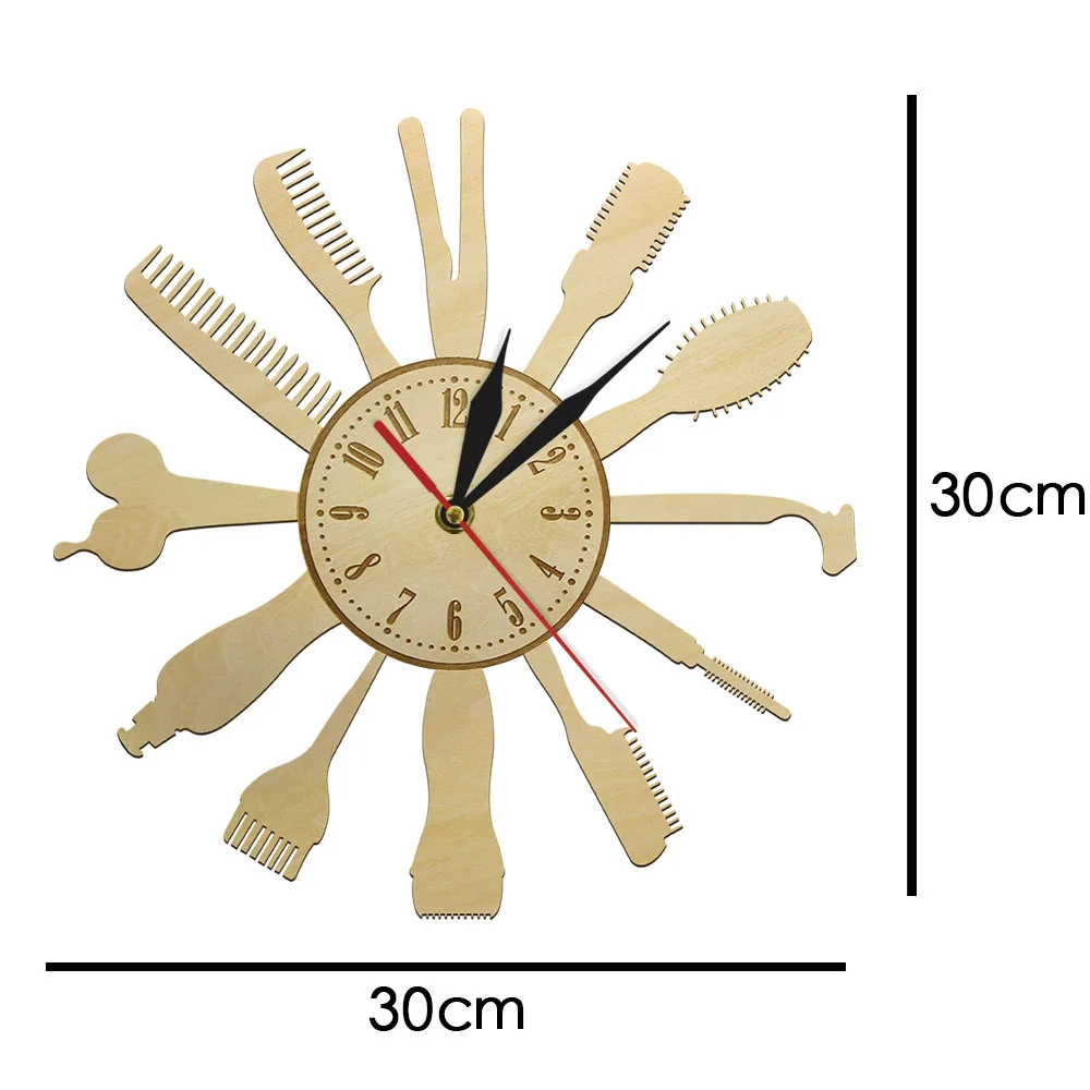 12 дюймов на заказ Парикмахерская большие бесшумные настенные часы деревянные Европейский стиль Висячие klok салон красоты шкала зрение