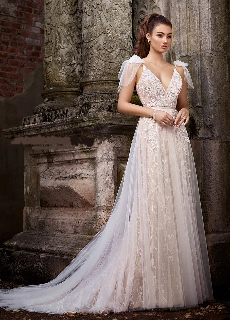 

Verngo New Design Evening Dress Tulle With Appliques V-neckline Unique Style Formal Dress Custom Size Gown