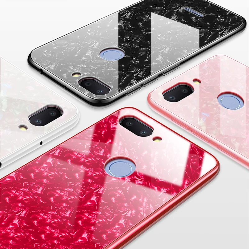 

For Xiaomi Redmi 6A Case Luxury Tempered Glass Hard Back Cover Soft Frame Shockproof Phone Skin for Xiomi Redmi 6 Case 6Pro