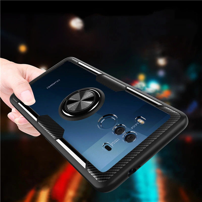 

Luxury Case For Huawei Mate 10 Pro Case Soft TPU Metal Ring Magnetic Car Holder Kickstand Cover For Huawei Mate 10 Bumper Case