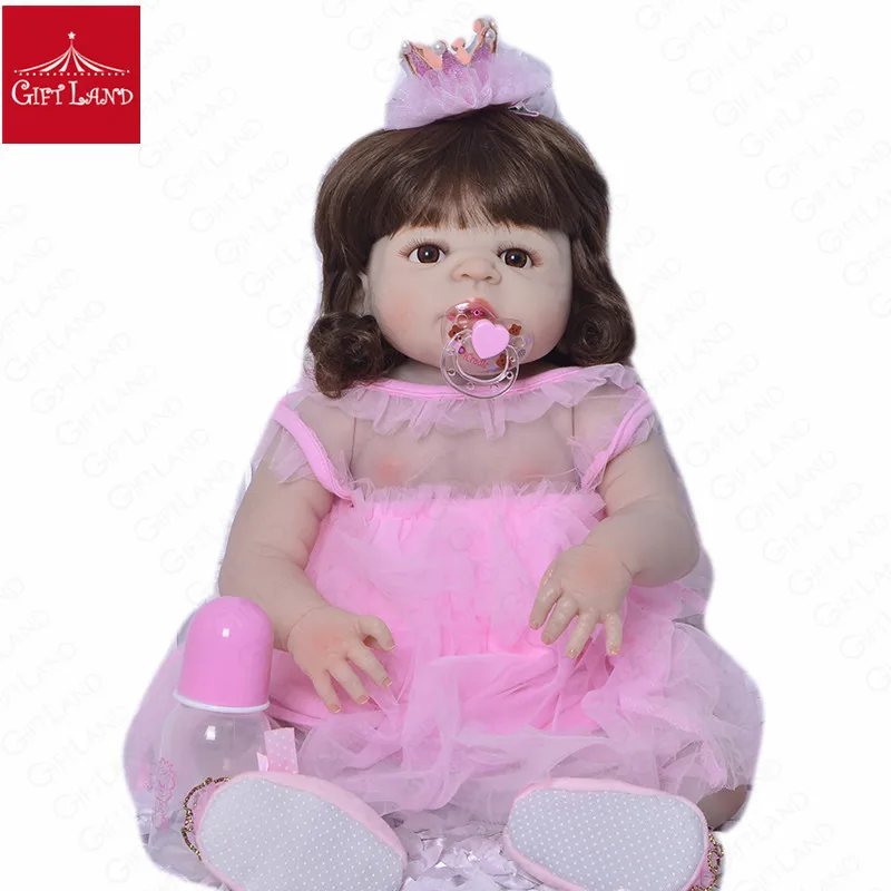 23 дюймов Reborn Baby Doll Мягкие силиконовые новорожденных куклы кукла младенец кровать