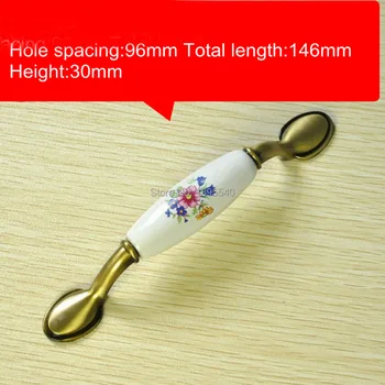 

New 96mm Ceramic Cabinet Handle Bronze Knob Wardrobe Handle Bedroom Cupboard Flower Drawers Zinc Alloy Knobs Dresser Pulls 2pcs