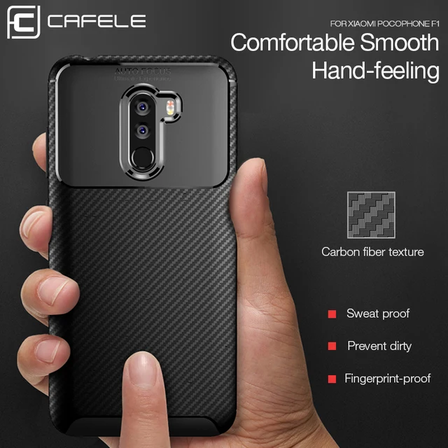 Best Price Cafele TPU Soft Phone Case for Xiaomi Pocophone F1 Case Grain Phone Cover for Pocophone F1 Black Anti-knock Fingerprint-proof