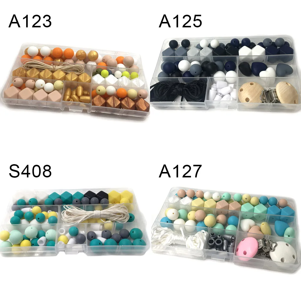 

1 Box Silicone Teether Baby DIY Crafts Set Pacifier Clips Crib Toy Safe Beads Teether Pendant M09