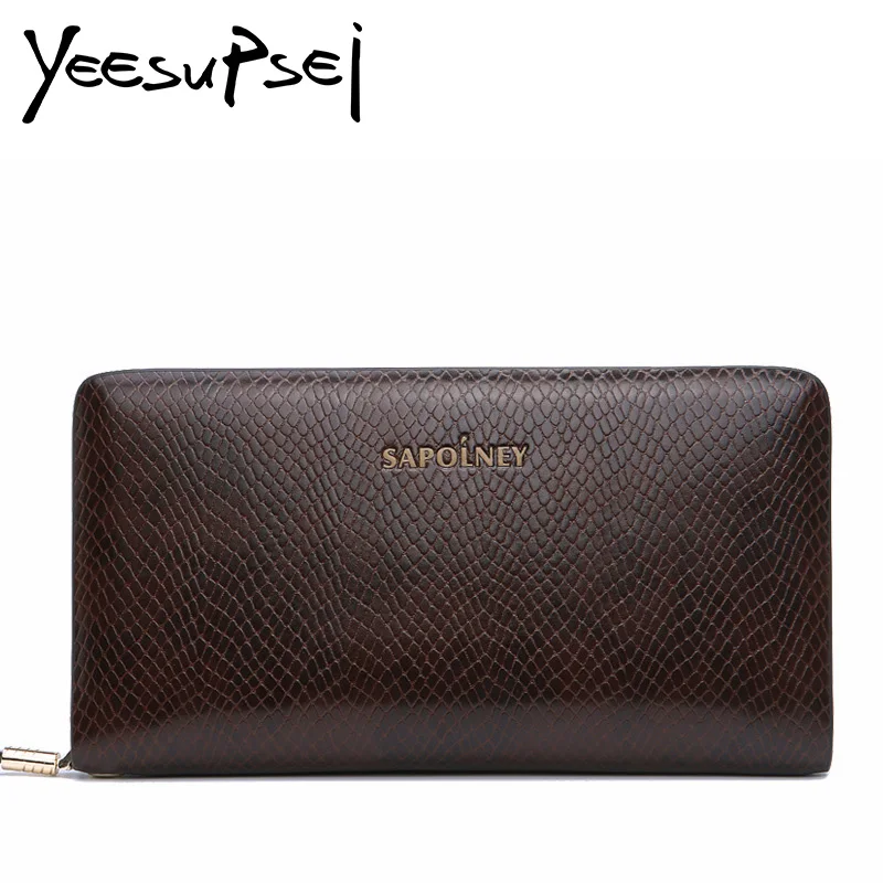 

YeeSupSei Genuine Leather Serpentine Wallet Long Zipper Wallet Unisex Cow Leather Purse Clutch Wallet Fashion Women Coin Wallet
