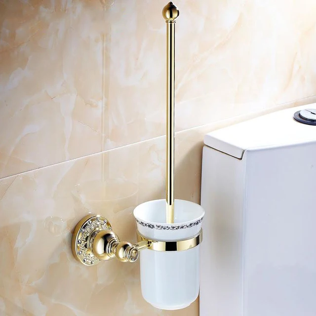 Toilet Brush Holders Luxury Antique Gold Plate Carved Holder With