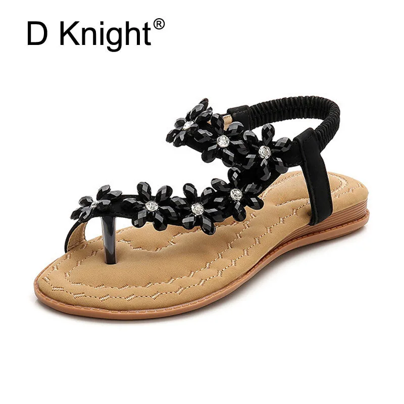 

Stylish Summer Sandals Lady Platform Shoes 2018 Crystal Black Female Sandal Flower Women's Flip-flops Boho Beach Shoes For Woman