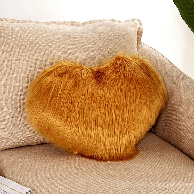 Fluffy Soft Plush Throw Pillow Covers Sofa Car Decor Shaggy Cushion Cover Heart Shaped Faux Wool Fur Decorative Pillows Case