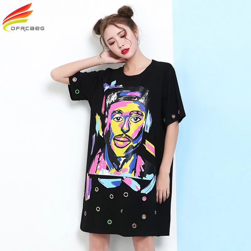 Buy Cheap Women Summer Dress 2017 New Arrivals Half Sleeve Character Printed Ladies Casual Dresses Plus Size Women's Clothing Tshirt Dress